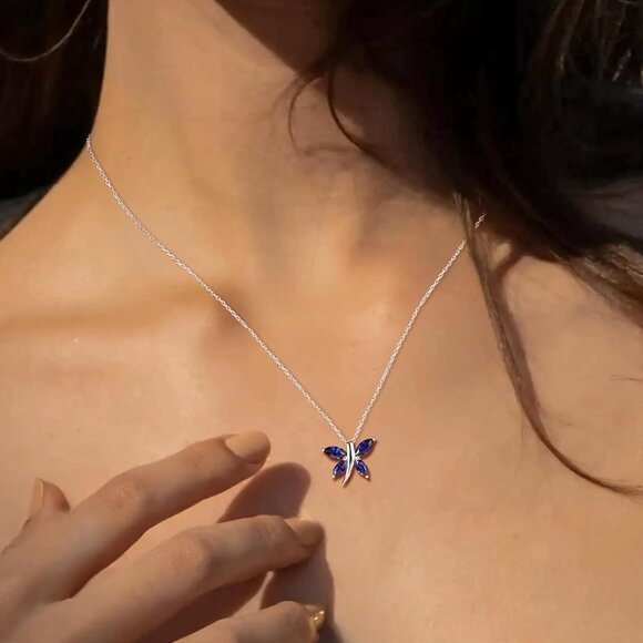 Dainty Sterling Silver Gold Plated Birthstone Necklace Women Dragonfly Pendant 1 - Picture 5 of 8